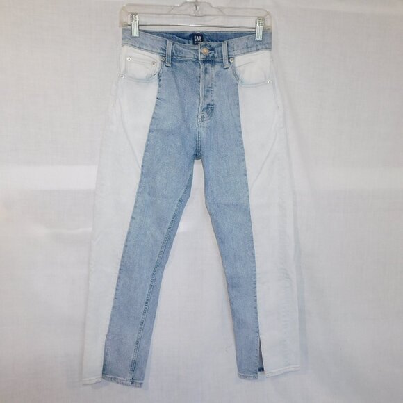 GAP High Rise Straight Crop Tonal Spliced Color Block Button Fly jeans Womens 25 - Picture 1 of 12